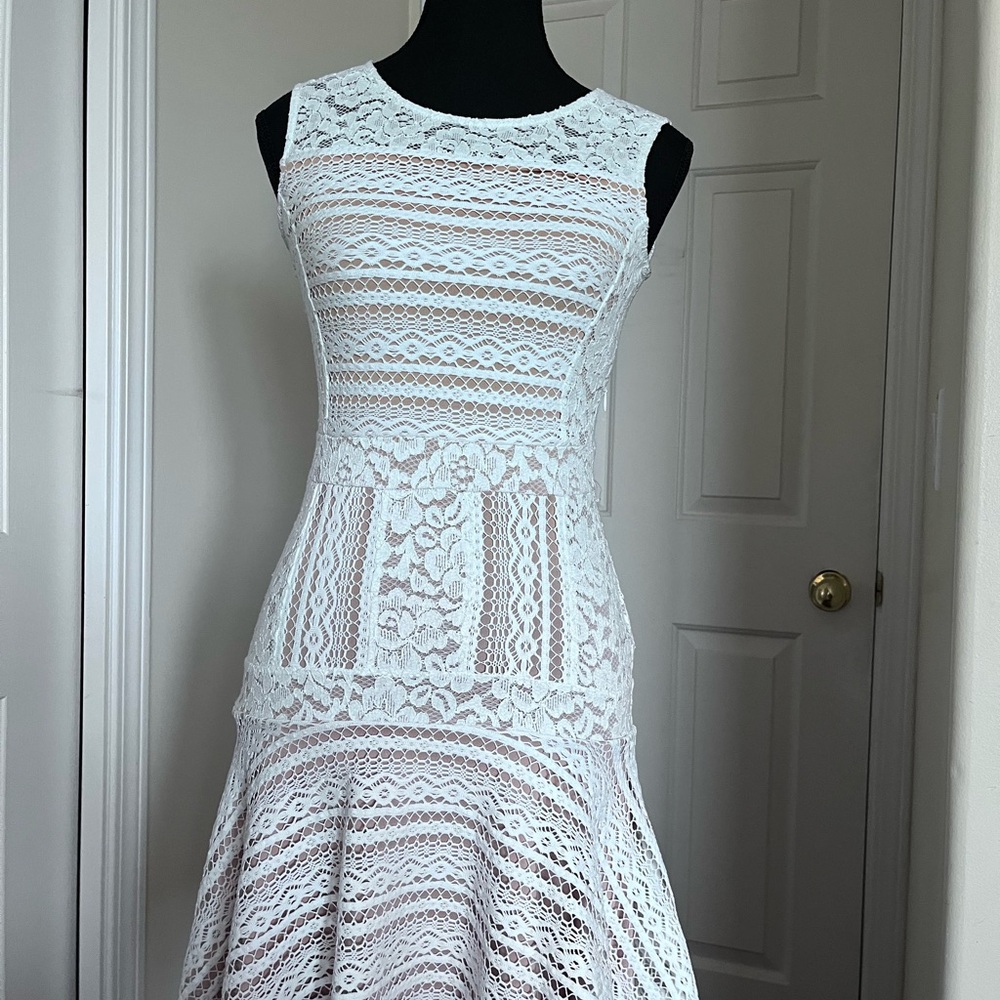 BCBGMaxAzria White Sheath Midi Dress Sleeveless Crew Neck - Picture 2 of 6